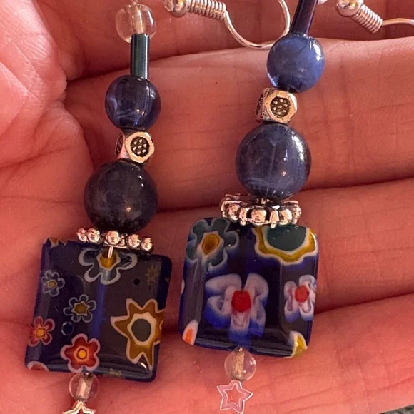 Handcrafted Floral Murano Beaded Earrings - Picture 2 of 2